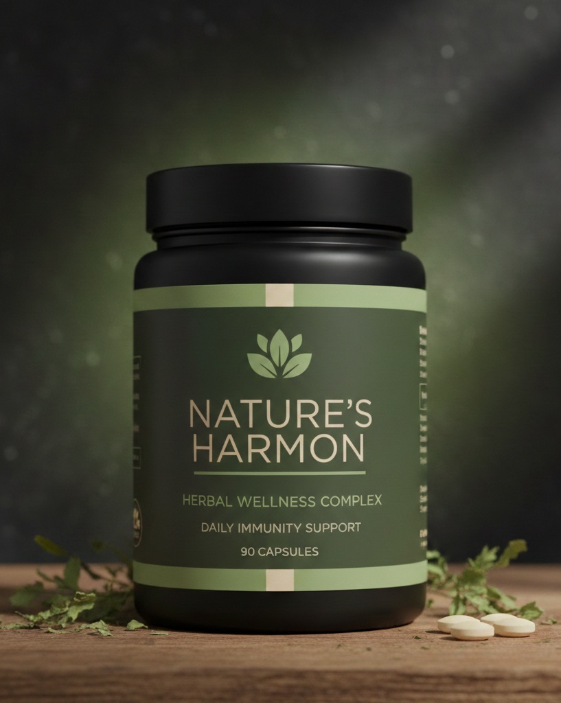 Nature's Harmon product package on natural background